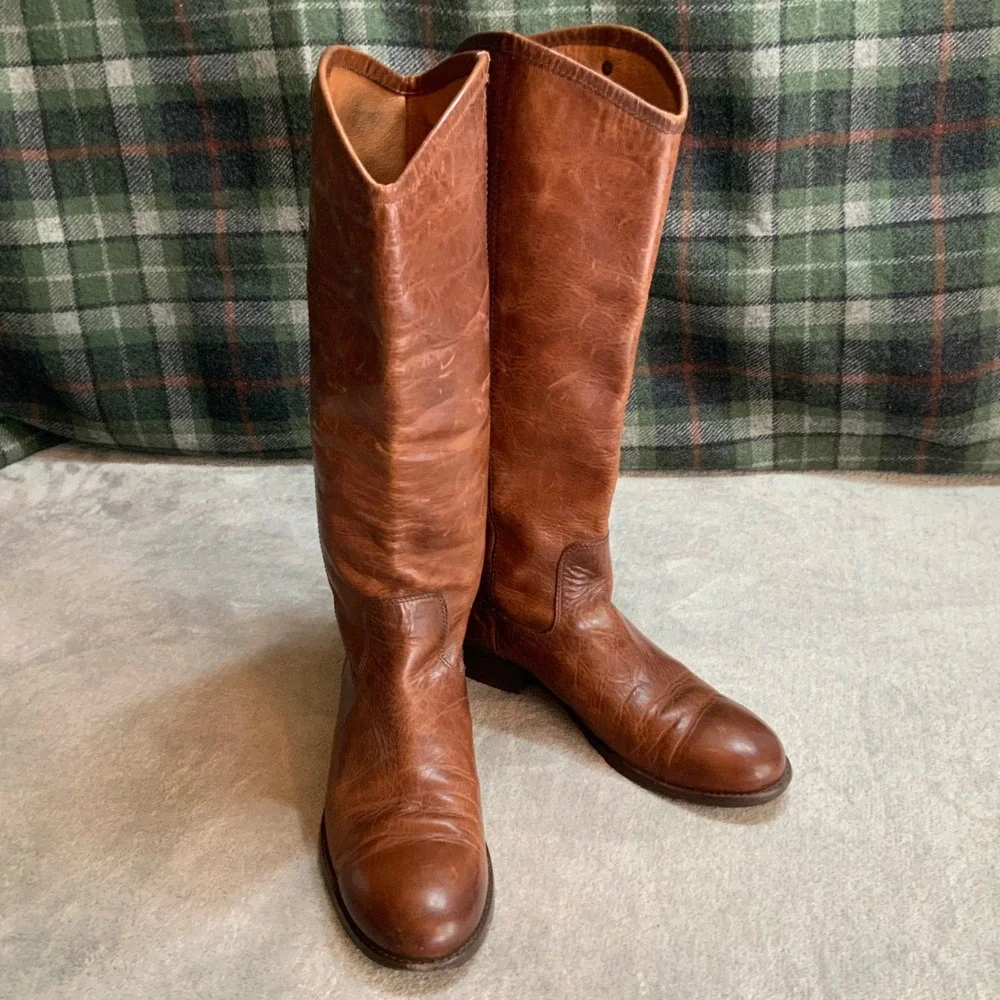 Frye Melissa Button Tall Cognac Leather Equestrian Boots 3475449 Womens 7 B